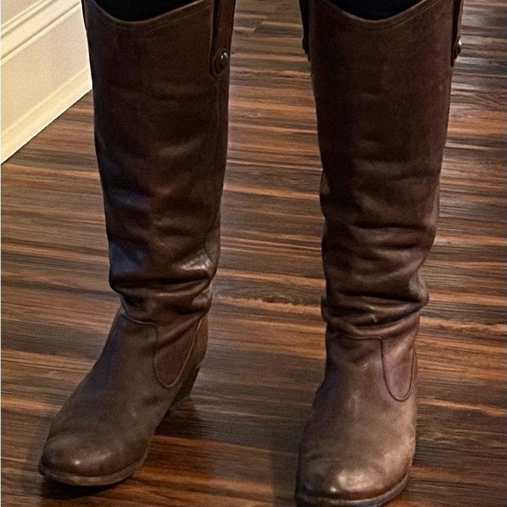 Frye Jackie Women's 6.5 B Tall Riding Boots Brown Brass Frye Button 76575 - Picture 4 of 12